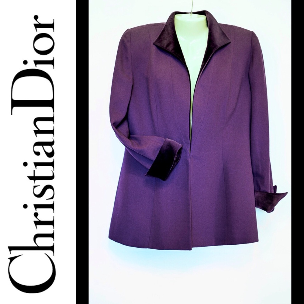 CHRISTIAN DIOR purple wool cuffed blazer